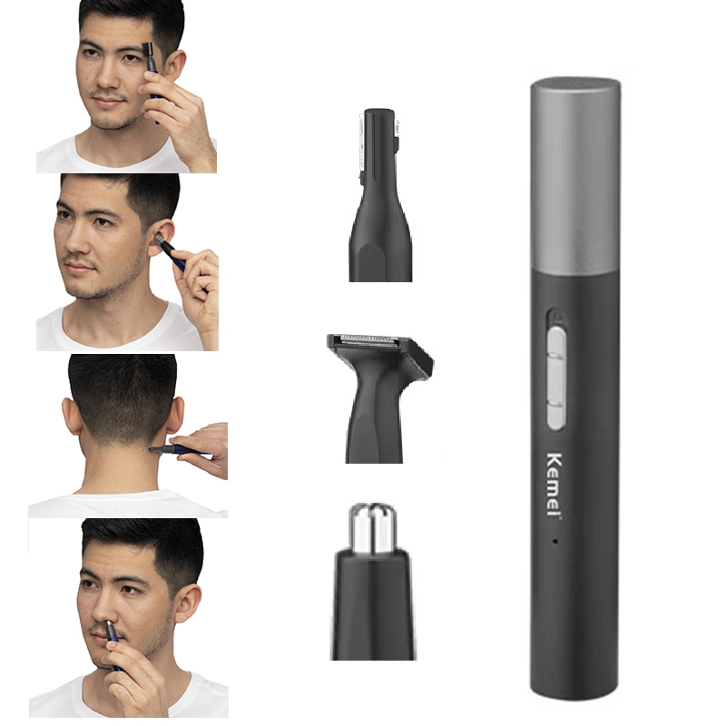Grooming Kit - เครื่องเล็มขนจมูกแบบชาร์จไฟได้ Kemei Pro ชุดอุปกรณ์ตกแต่งหนวดเครา เครื่องเล็มขนไฟฟ้าสำหรับใบหน้า ลำคอ